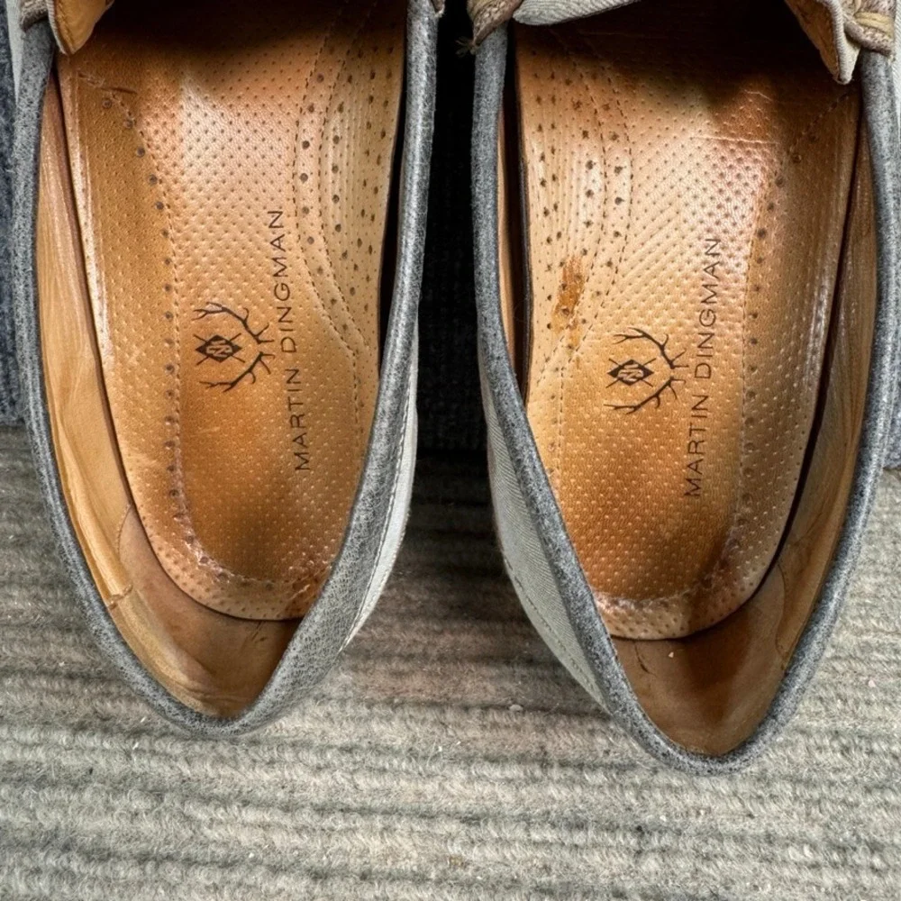Martin Dingman Mens Canvas Bit Loafers Tan Grey Moc Toe Slip On Shoes Size 10M